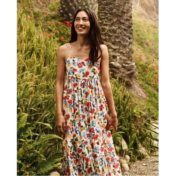 💕THE GREAT💕 The Dainty Dress ~ Midi 100% Cotton Tropical Floral Large L NWT - Picture 2 of 16